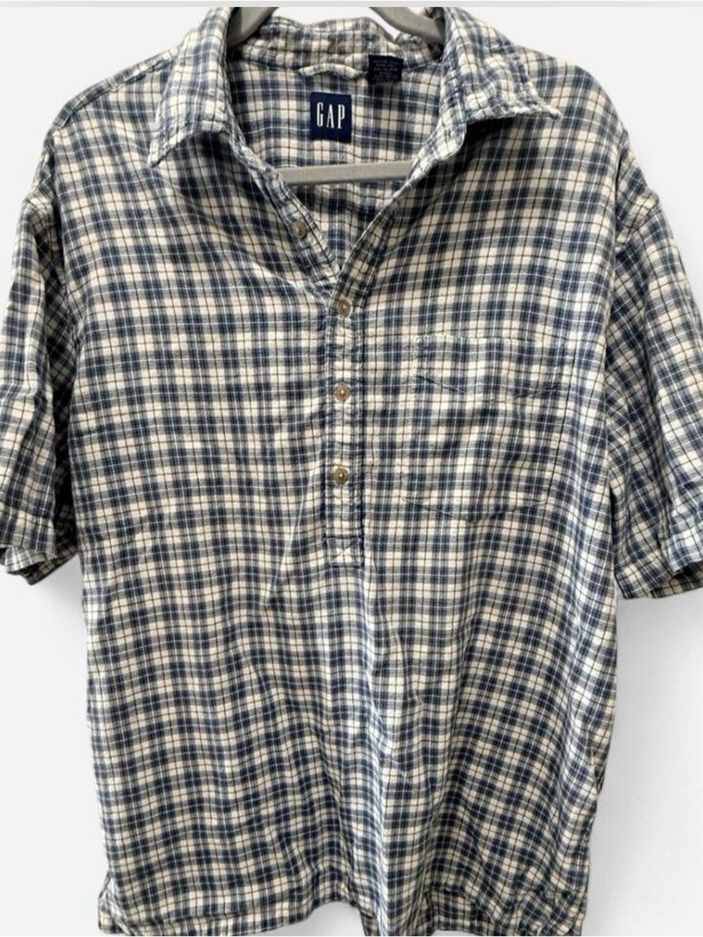Men’s cotton blokecore checked plaid button up short sleeve casual preppy large